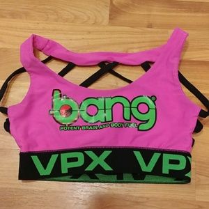 Neon pink bang energy sports bra